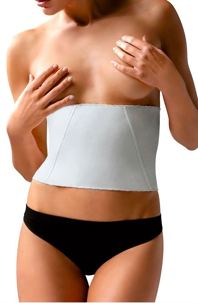 white strapless waist corset by Control Body worn with black briefs, available in L/XL, M/L, S/M