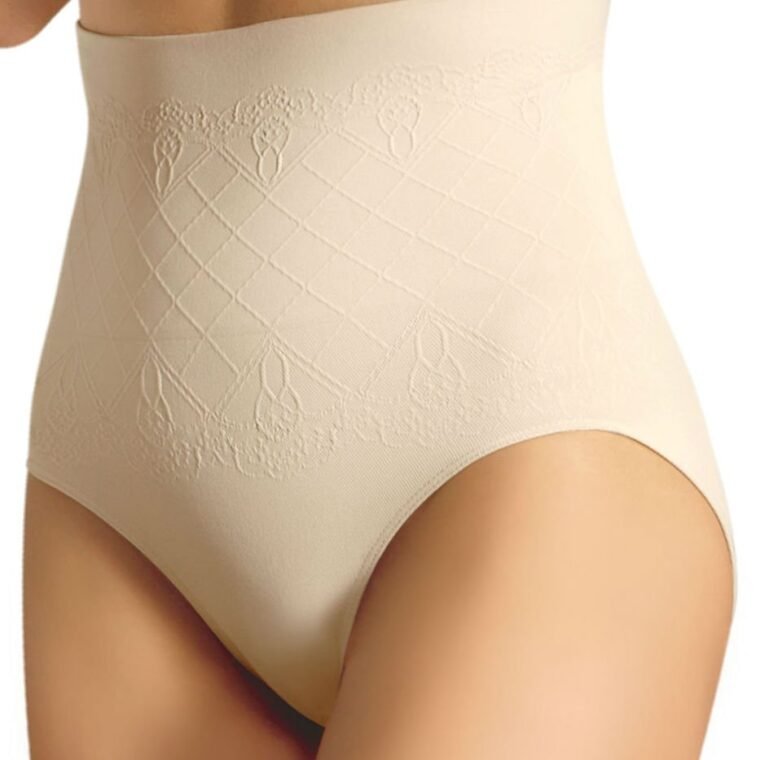 Control Body high waist shaping brief in skin tone with textured diamond and floral pattern