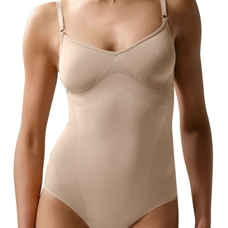 Control Body shaping body in skin tone with adjustable straps and seamless design, available in L/XL, M/L, S/M