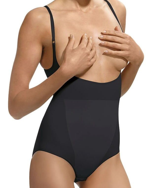 Control Body open bust shaping body in black with adjustable straps, shown in bodies category