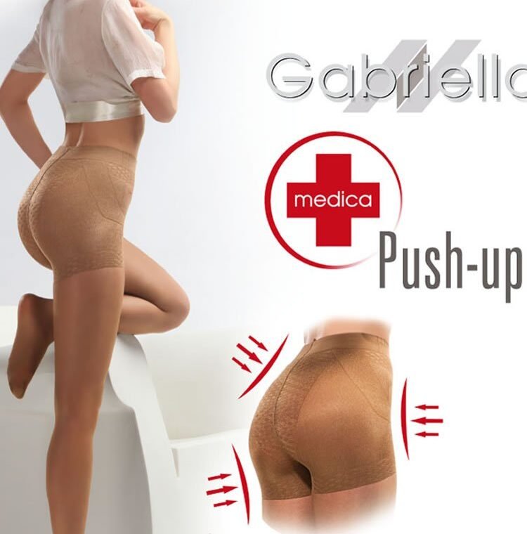 Gabriella Classic Push Up 127 beige tights, 20 den, shown on model with reinforced shorts section