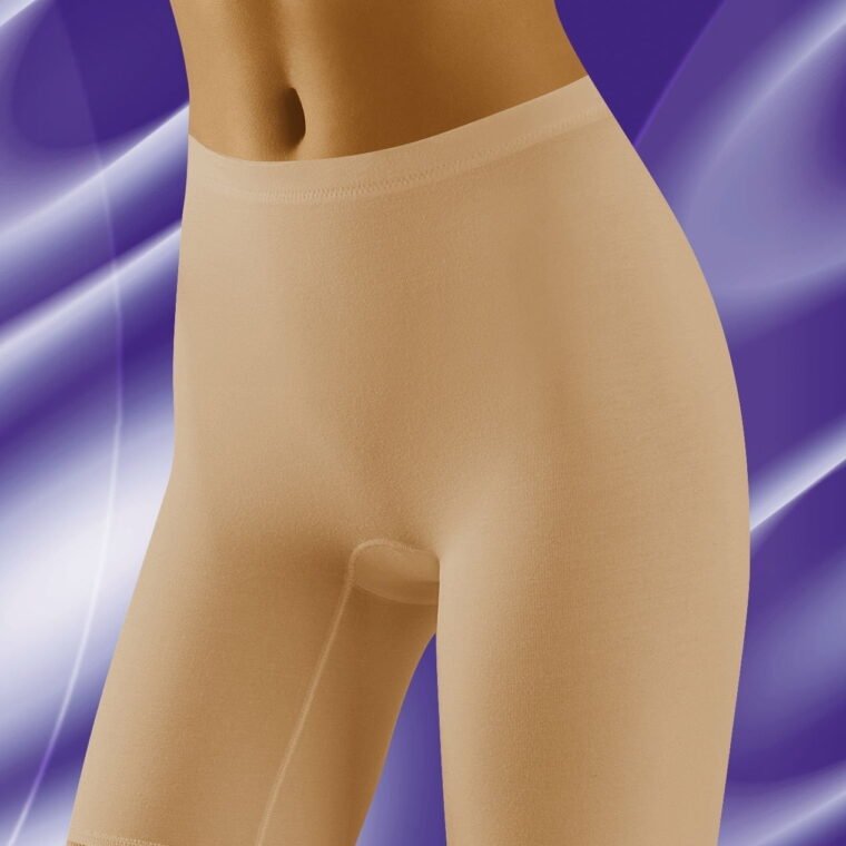 Wolbar Rona beige long pants with lace trim at the leg openings, available in large to XXLarge sizes