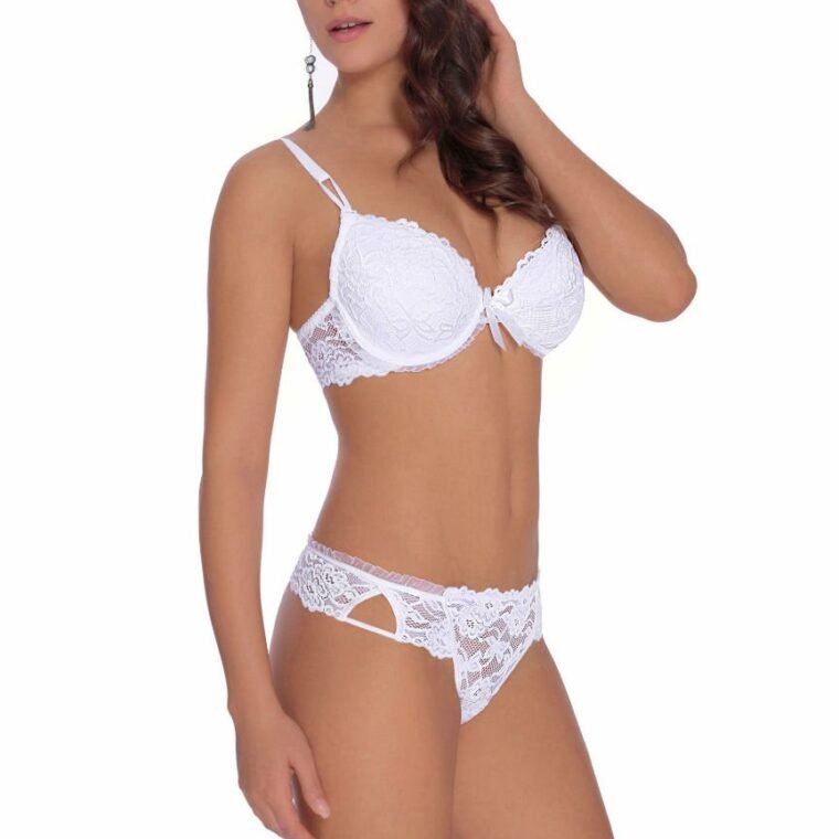 Roza Carmen white lace bra and matching cut-out lace briefs set for women