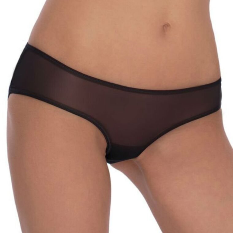 Roza Lica black sheer brief with low-rise waistband, available in sizes Small to XLarge
