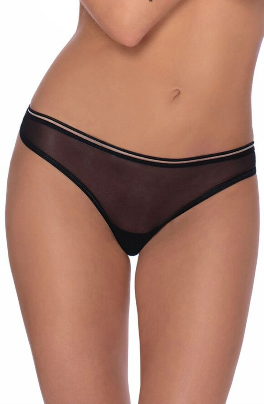 Roza Lica black thong with sheer front panel and double waistband, available in multiple sizes