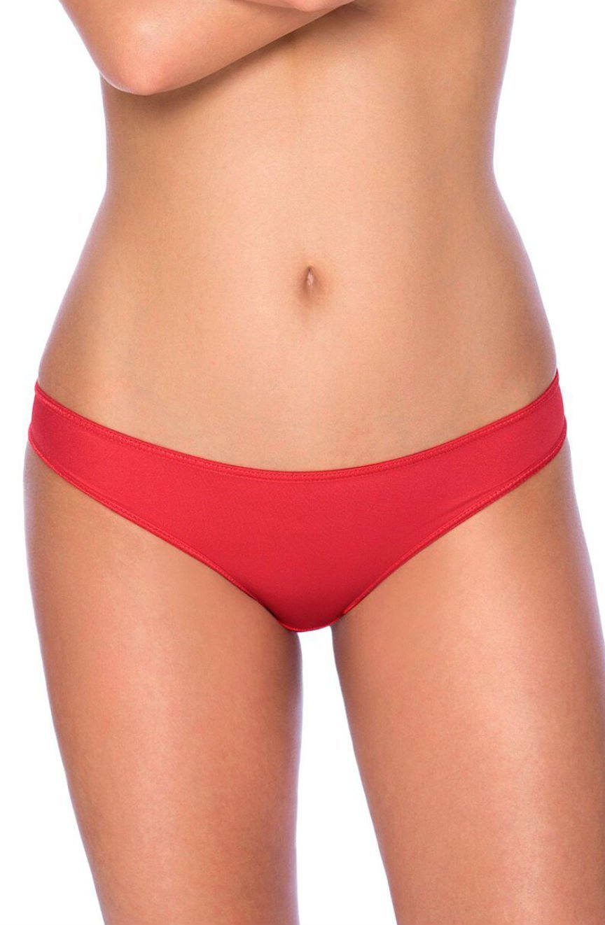 Roza Mimi red briefs with low-rise waistband, shown on model torso