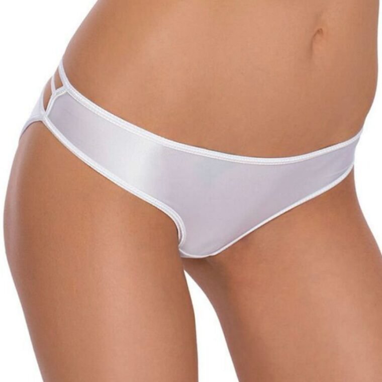 Roza Mimi white briefs with double side strap detail, shown on model from waist to thigh