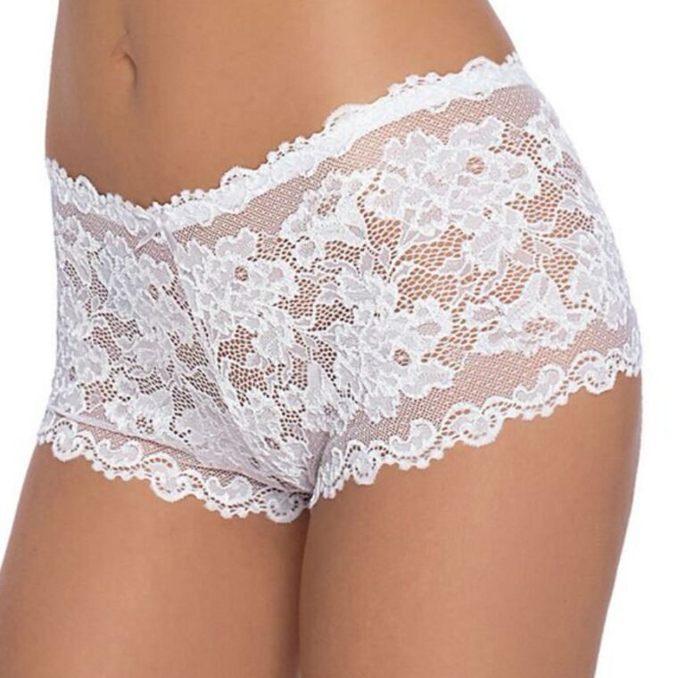 white lace floral briefs with scalloped edges from Roza, shown in side view