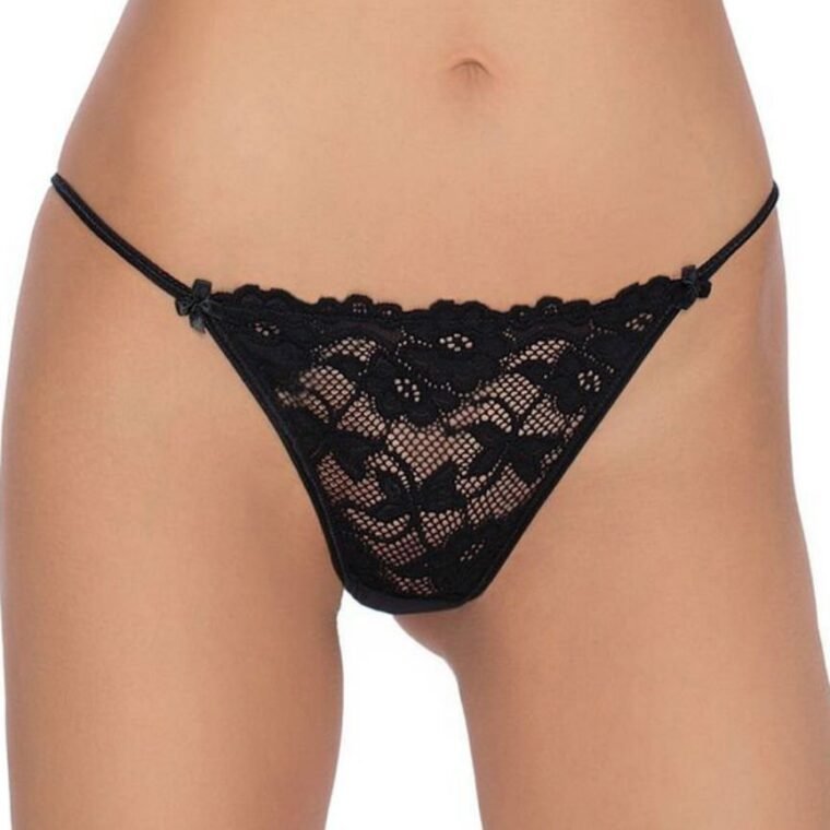 Roza Sarina black lace briefs with floral pattern and thin side straps