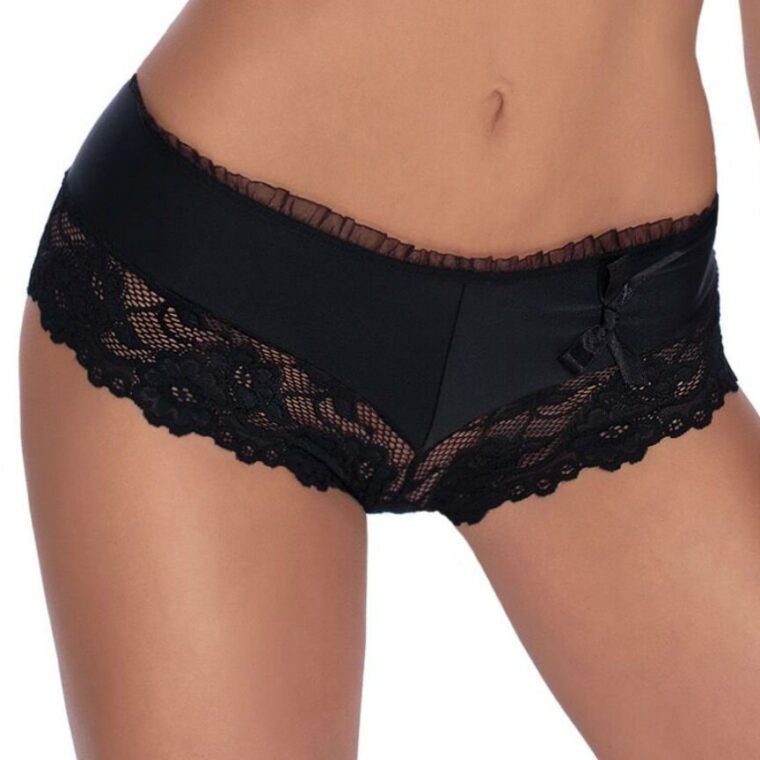 Roza Sisi black lace shorts with floral detailing and bow accent, available in multiple sizes