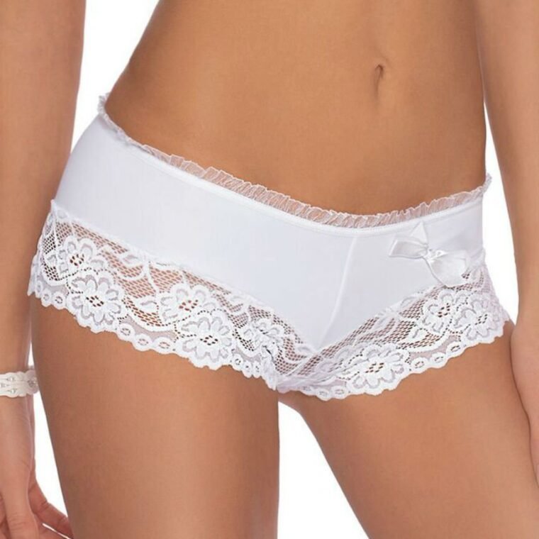 Roza Sisi white lace short with floral trim and bow detail, available in multiple sizes