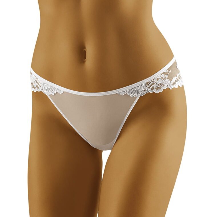 White sheer brief with floral lace side panels from Wolbar Elen collection