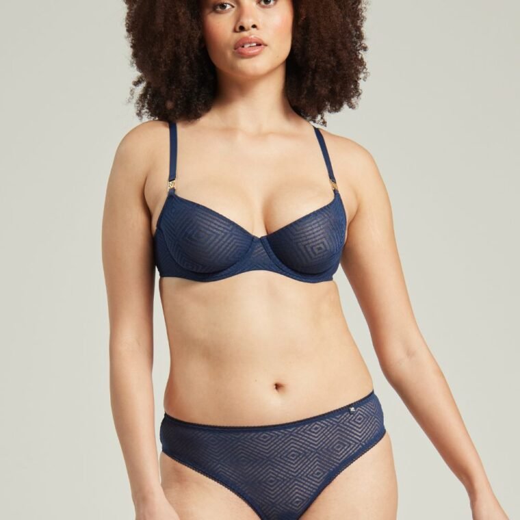 Nudea The Sheer Deco High Leg Brief Navy