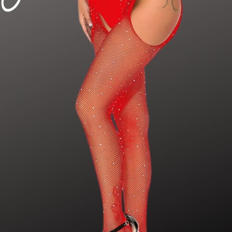 YesX YX852 Sparkly Fishnet Red